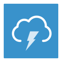 blue square icon cloud with thunderbolt