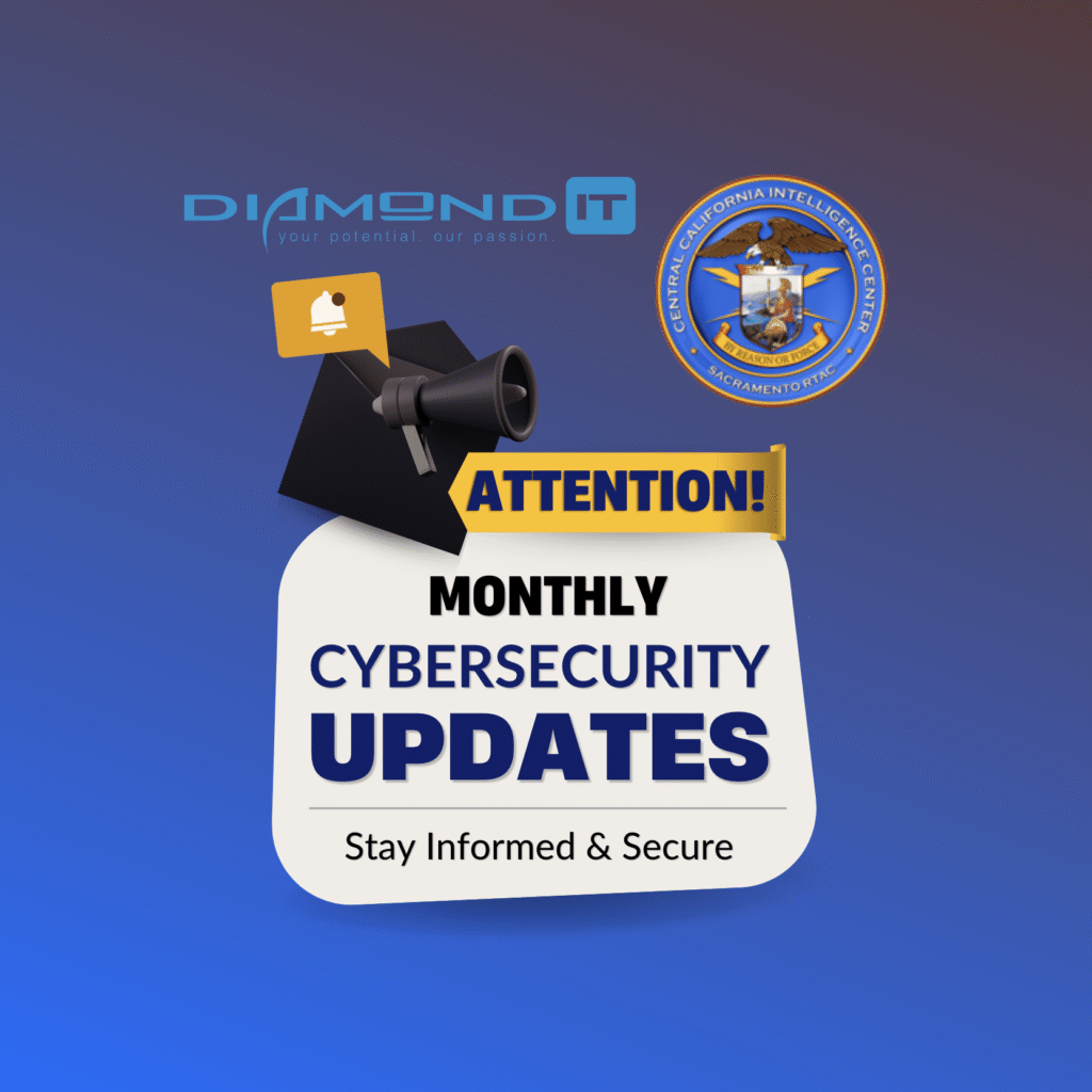 Megaphone broadcasting “Attention!” emphasizes Diamond IT's monthly cybersecurity updates; stay informed and secure